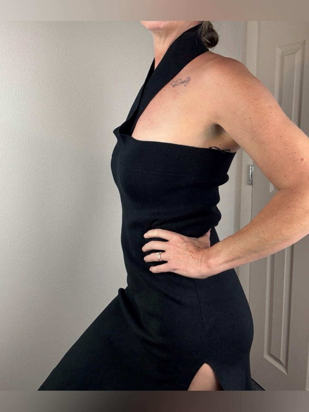 Maeve by Anthropologie black ribbed halter dress size medium fits like large